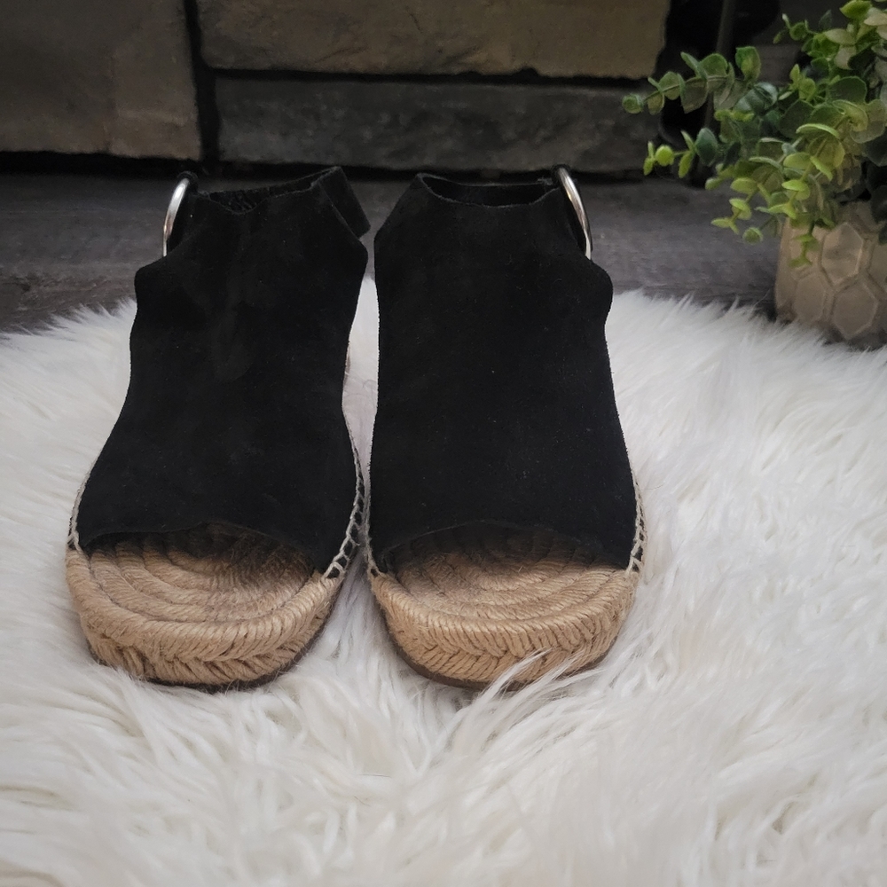 Rag and Bone Calla Wedge Espadrille - black suede Leather Platform Sandal 36.5 - Picture 3 of 11